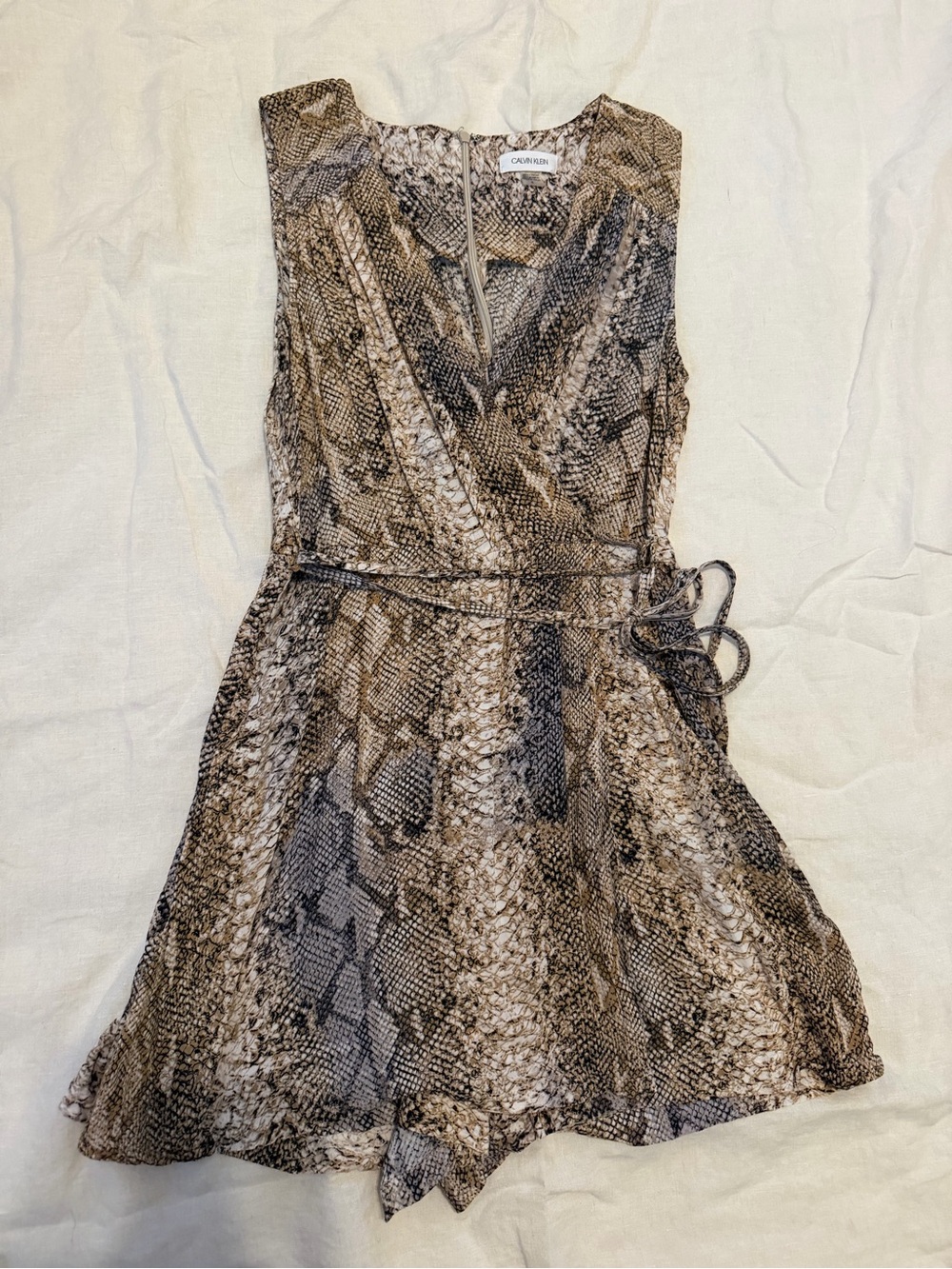 Calvin Klein Snake Print Sleeveless Wrap Dress / Romper